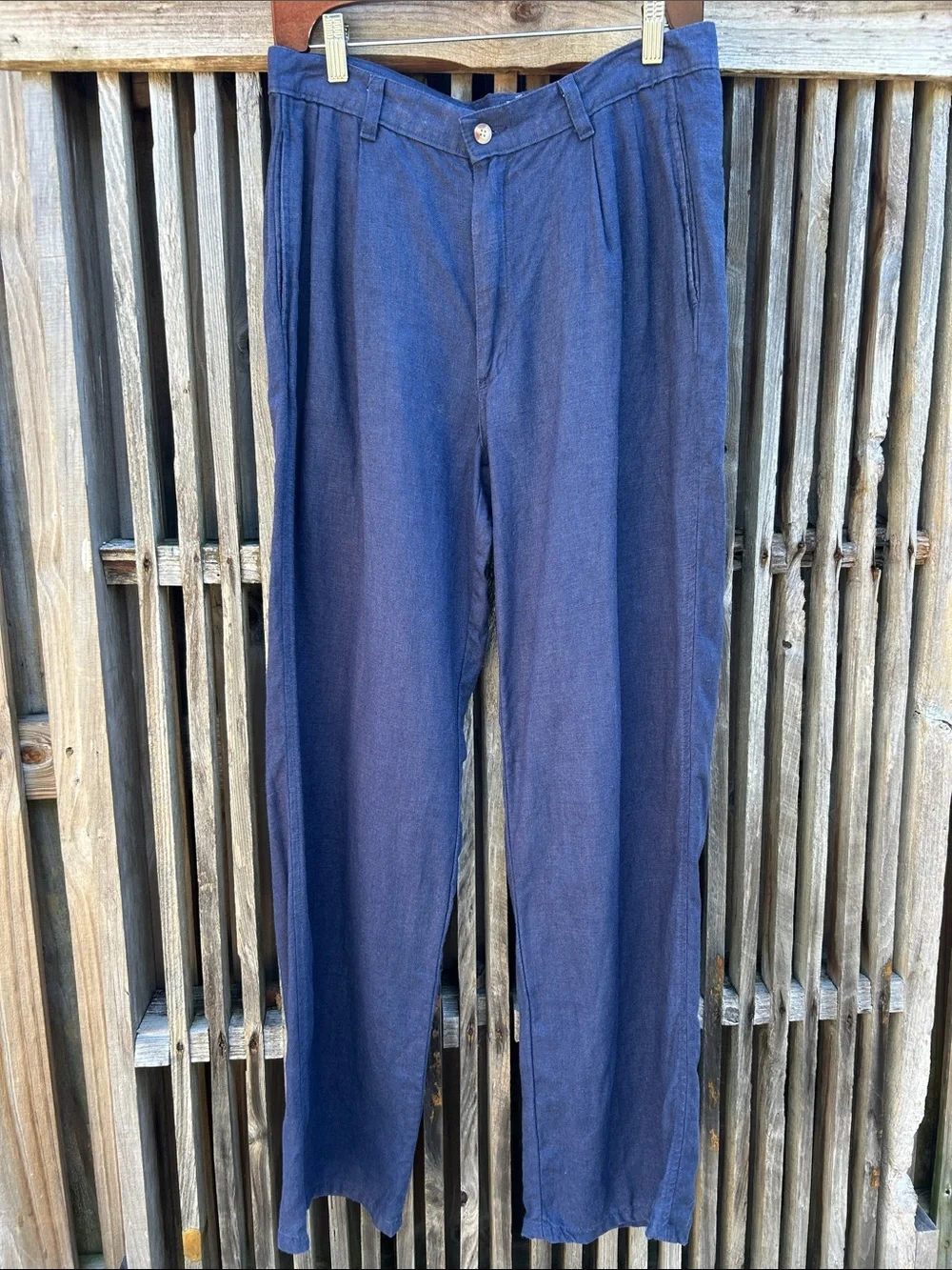 Vintage Polo Ralph Lauren Navy Blue Pleated Linen Trousers 30x32 RN 41381